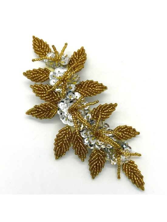 Estate Accessories - Floral Hair Barrette Gold-Tone Beaded Silvertone Sequin 6" Bridal Prom Formal
